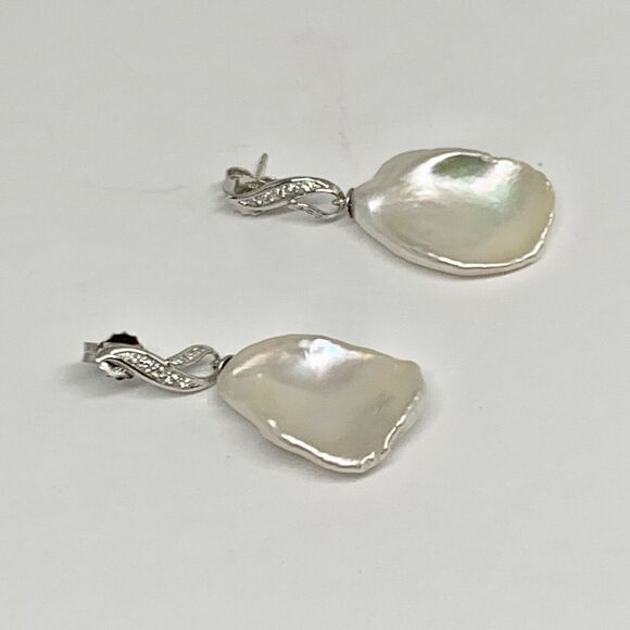 Diamond Large Fresh Water Pearl Earrings Baroque 14k Gold Certified $1950 914369 - Picture 8 of 9